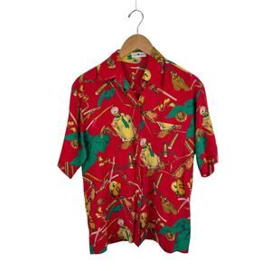 VTG Perfume & Make-Up Print Silk Blouse